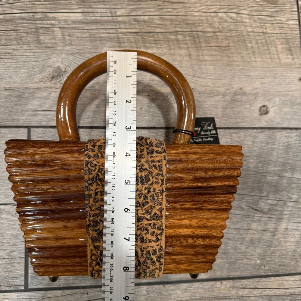 New Timmy Woods Beverly Hills Collectible Art Handmade Acacia Wood Purse Handbag